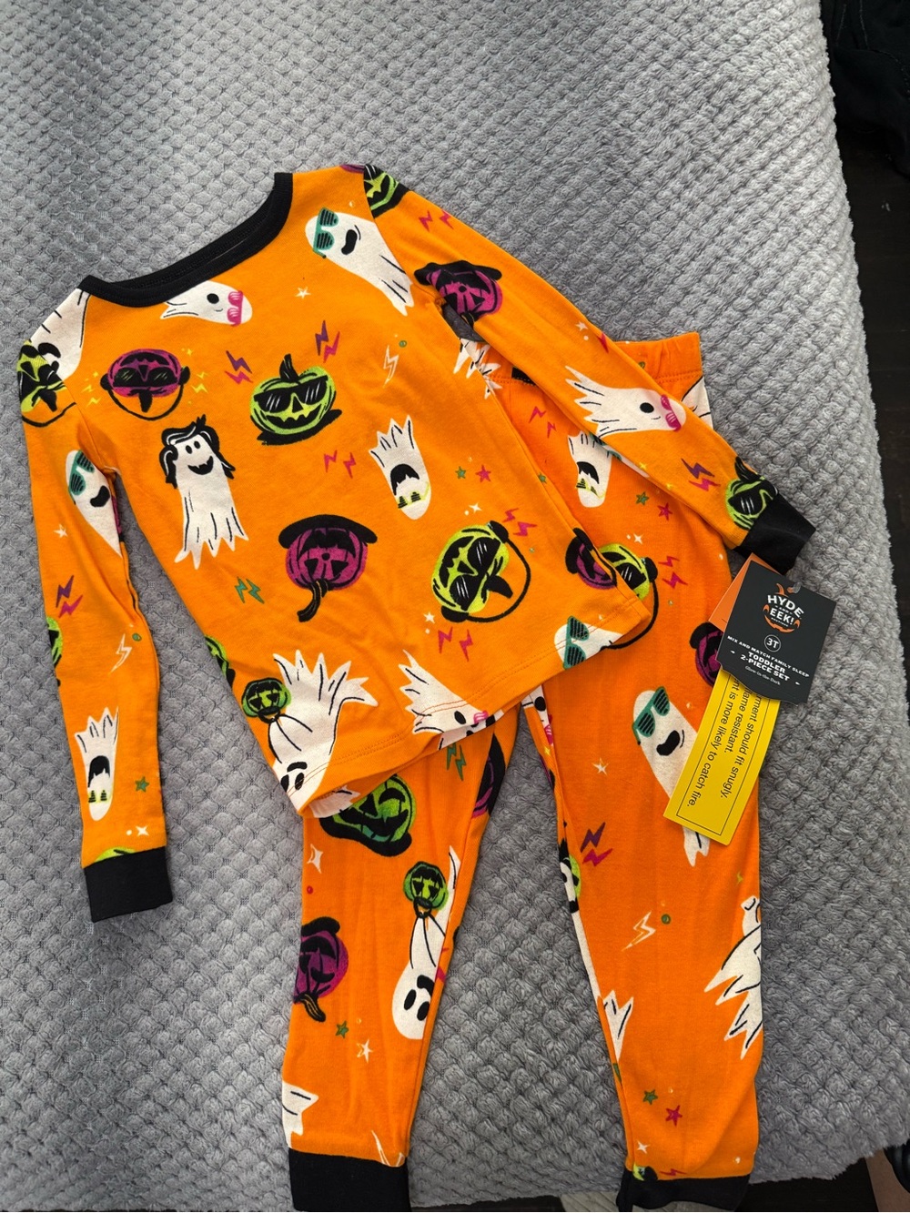 Kids Halloween Pumpkin & Ghost Pajama Set - Orange